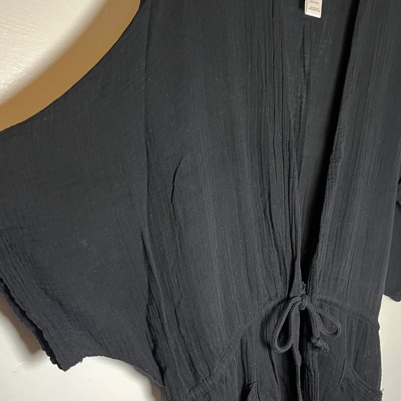 Prairie Underground 100% Cotton Black Kimono Tie Waist Lagenlook Cardigan Sz M/L - Picture 5 of 9